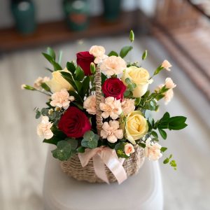 Basket of Love (HWB-W5) Fresh Rose & Carnation Basket Arrangement - FREE Delivery