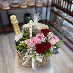 Blush & Rouge Celebration Basket (HWB-W3) Sparkling Moscato & Ferrero Rocher - FREE Delivery