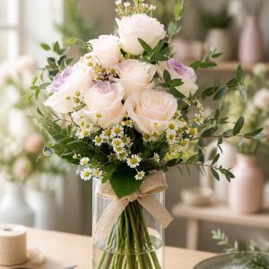 Bridal Handheld Bouquet (BHB-B3) - 7 Stalks Roses Mix Spray Colours (Pink & Purple)