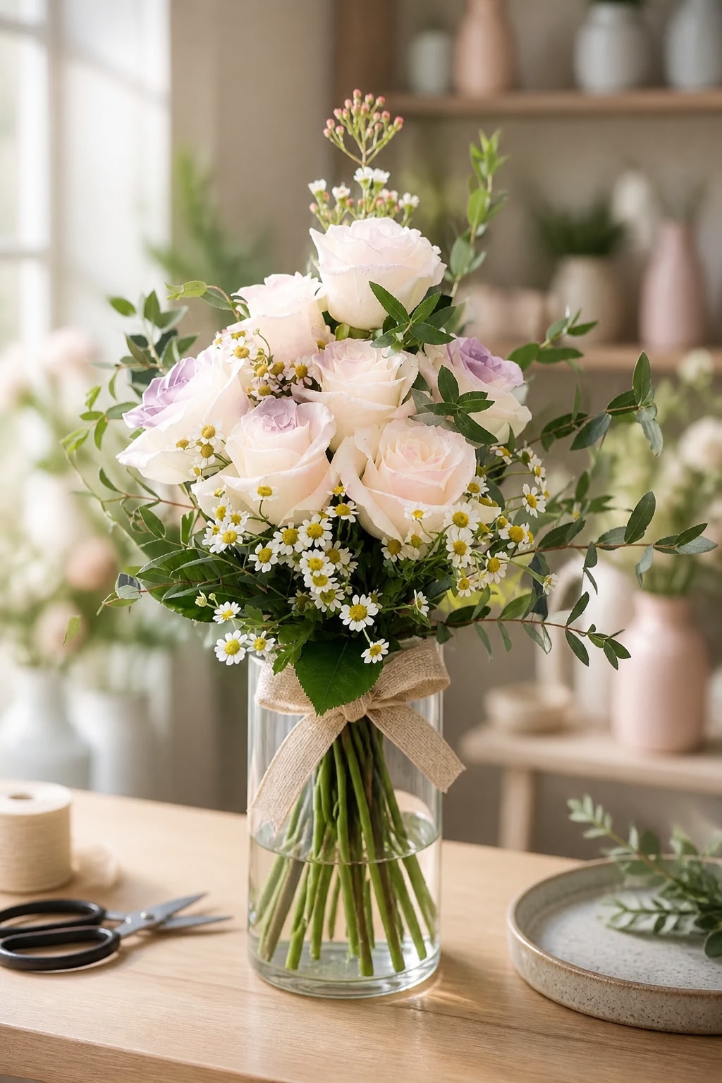 Bridal Handheld Bouquet (BHB-B3) - 7 Stalks Roses Mix Spray Colours (Pink & Purple)