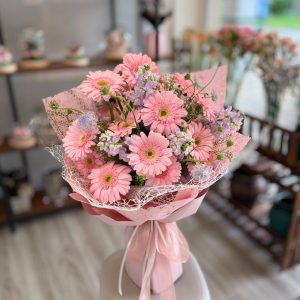 Blushing Smiles (FB19-W1) 19 Pink-Gerbera Bouquet - FREE Delivery