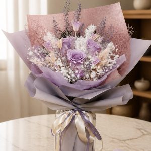 Forever Purple (PBQ3-W6) 3 Stalks Preserved Purple Roses - FREE Delivery