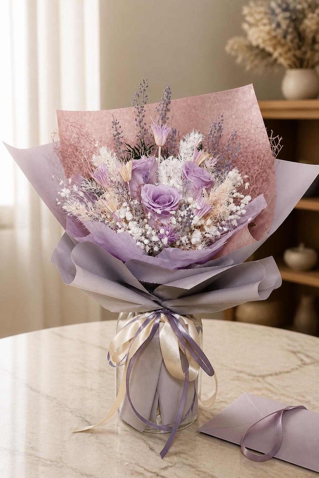 Forever Purple (PBQ3-W6) 3 Stalks Preserved Purple Roses - FREE Delivery