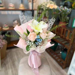 Lily & Rose Serenity (FB01-W3) - 1 Stalk White Lily and Pink Roses