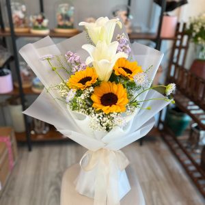 Golden Lily Grace (SF05-W1) - 2 Stalks White Lilies & Sunflowers (FREE Delivery)