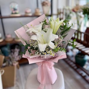 Whisper of Lilies (FB03-W8) - 3 Stalks White Lilies Bouquet