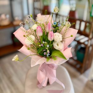 Spring Petal Kiss (FB03-W9) - 3 Stalks Pink Tulips Bouquet