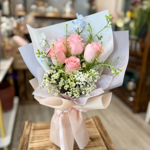 Pink Cloud (FB05-W6) - 5 Stalks Sweet Pink Rose Bouquet